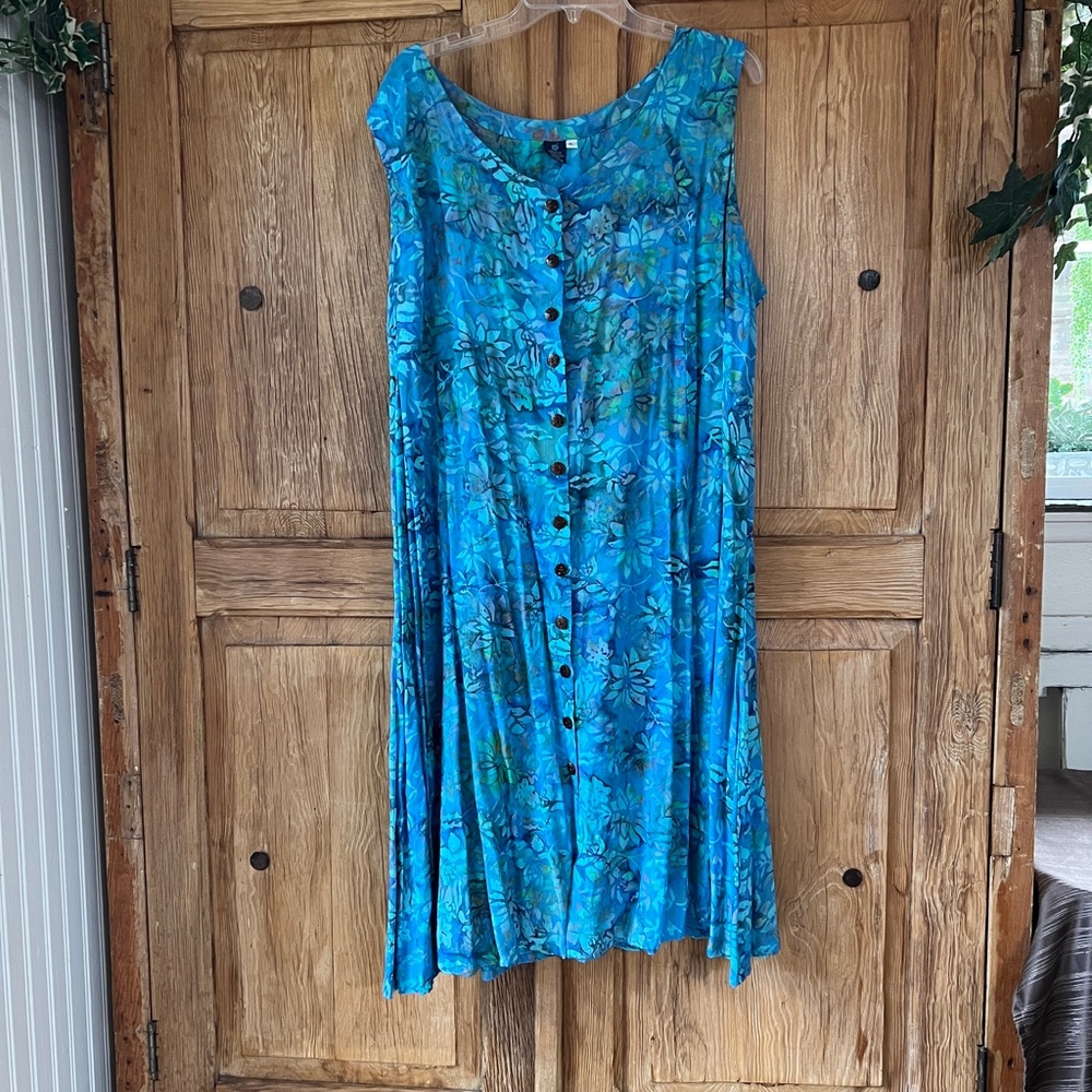 🌷Hawaiian print🌷Coconut button up sleeveless dress - Picture 2 of 6